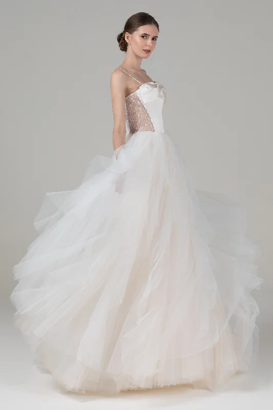 A-Line Court Train Satin Tulle Wedding Dress CW2542