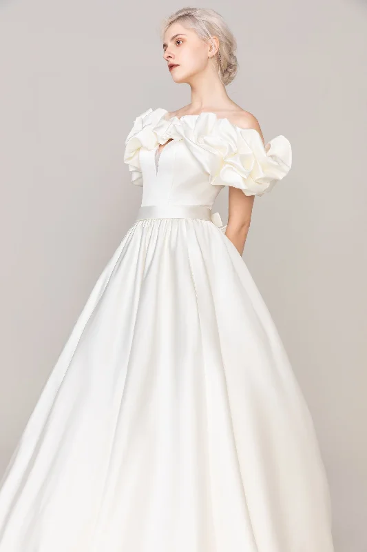 A-Line Court Train Satin Wedding Dress CW2478