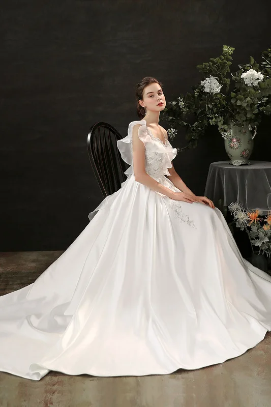 A-Line Court Train Satin Wedding Dress CW2683