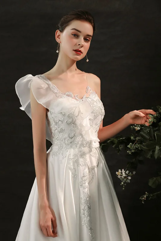 A-Line Court Train Satin Wedding Dress CW2683