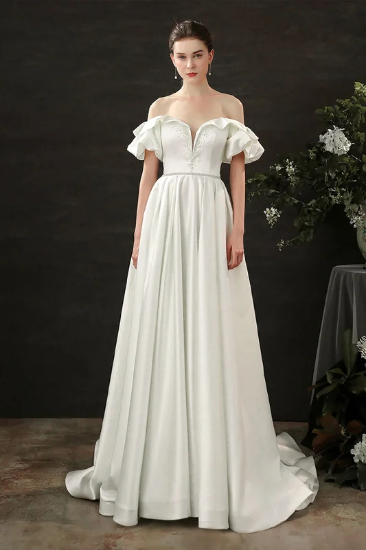 A-Line Court Train Satin Wedding Dress CW2687