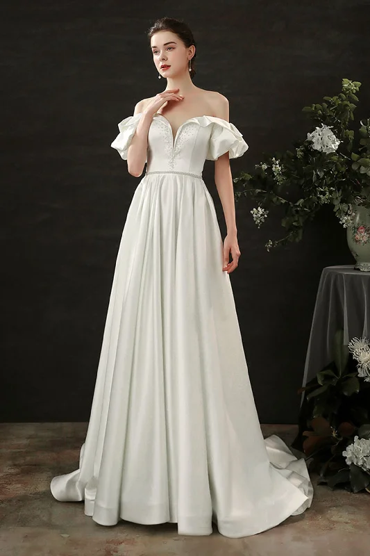 A-Line Court Train Satin Wedding Dress CW2687