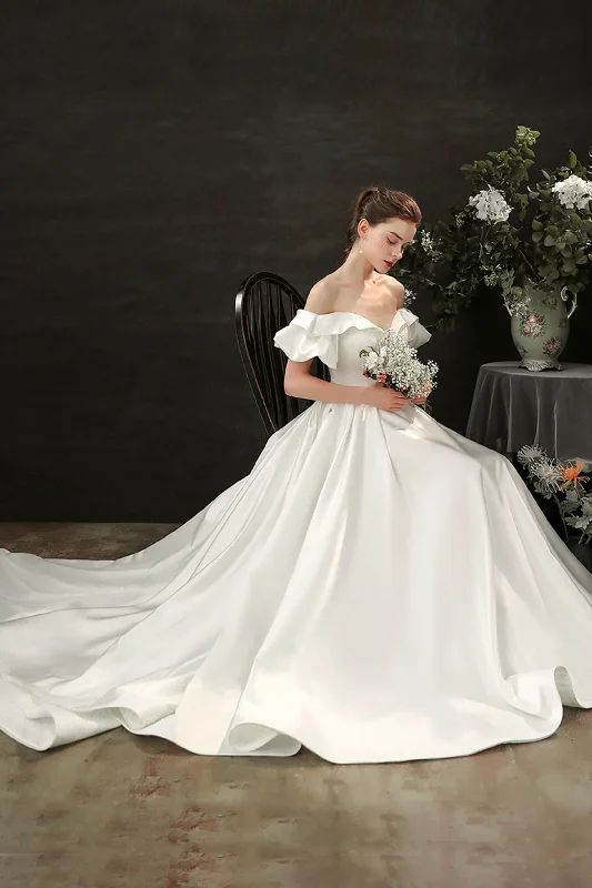 A-Line Court Train Satin Wedding Dress CW2687