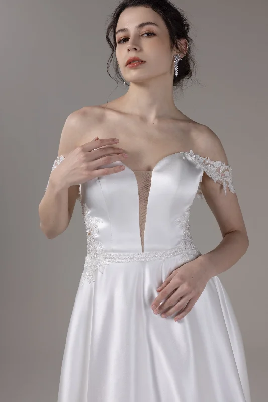 A-Line Court Train Stain Wedding Dress CW2796