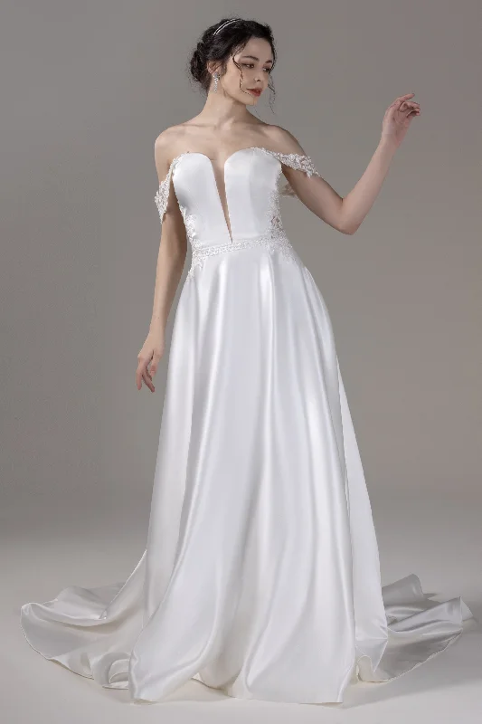 A-Line Court Train Stain Wedding Dress CW2796