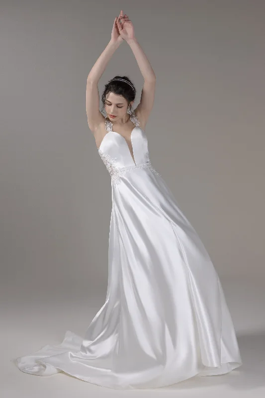 A-Line Court Train Stain Wedding Dress CW2796