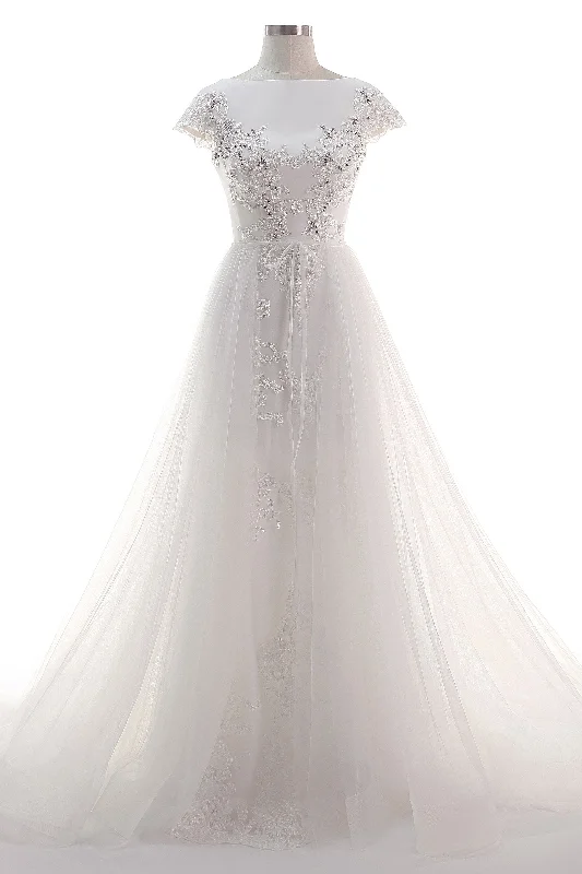 A-Line Court Train Tulle Wedding Dress CW2456