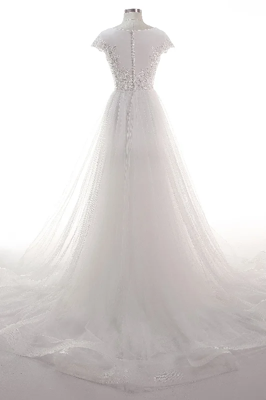 A-Line Court Train Tulle Wedding Dress CW2456