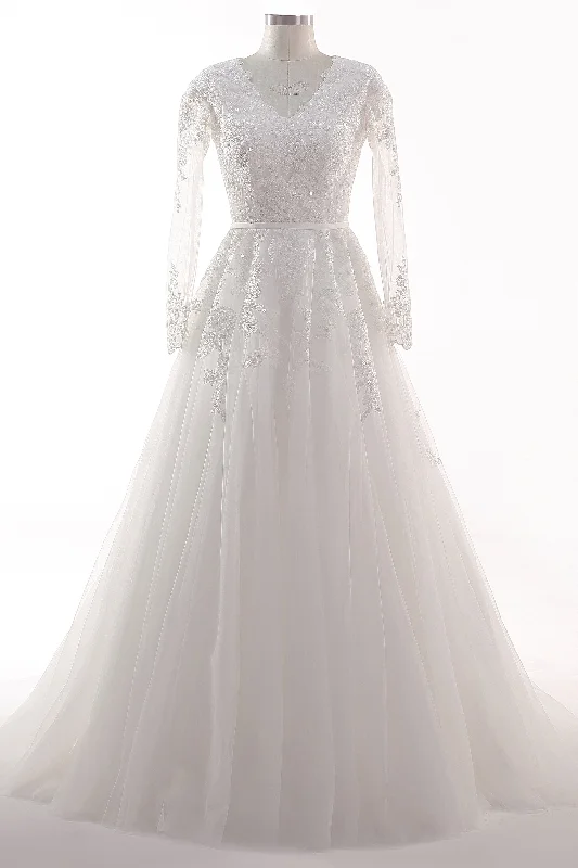 A-Line Court Train Tulle Lace Wedding Dress CW2455