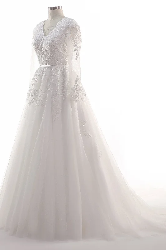 A-Line Court Train Tulle Lace Wedding Dress CW2455