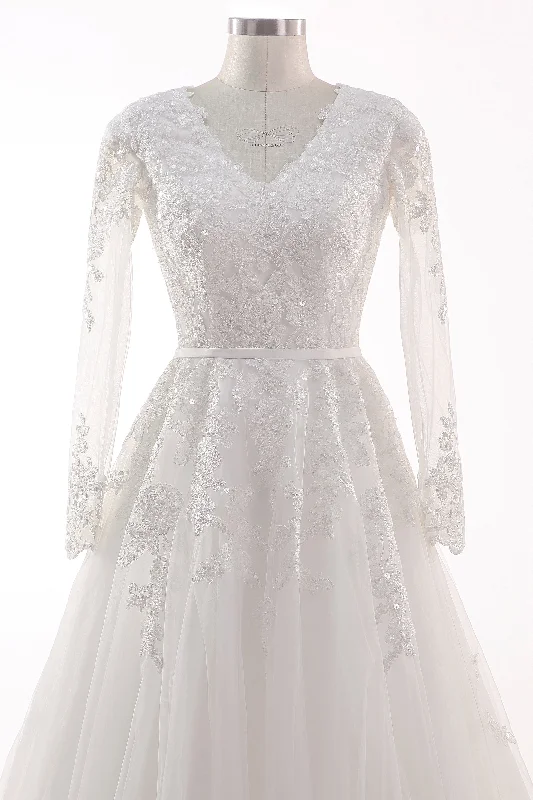 A-Line Court Train Tulle Lace Wedding Dress CW2455