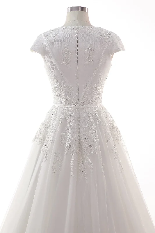 A-Line Court Train Tulle Lace Wedding Dress CW2458