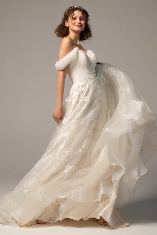 A-Line Court Train Tulle Wedding Dress CW2390