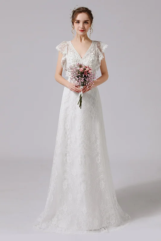 A-Line Floor Length Lace Tulle Wedding Dress CW2708