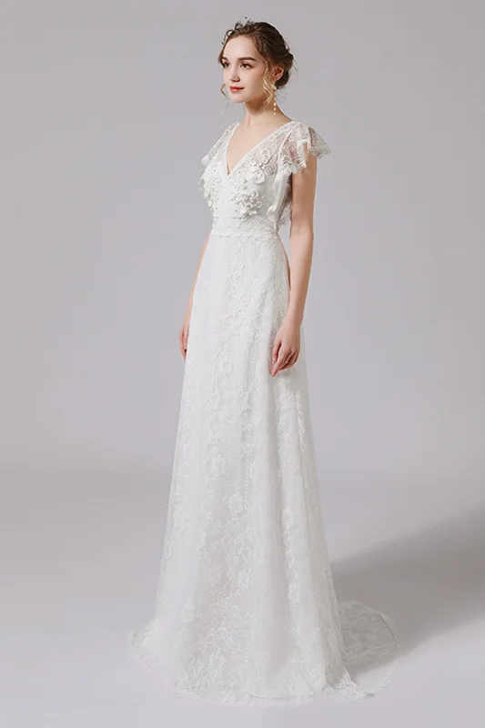 A-Line Floor Length Lace Tulle Wedding Dress CW2708