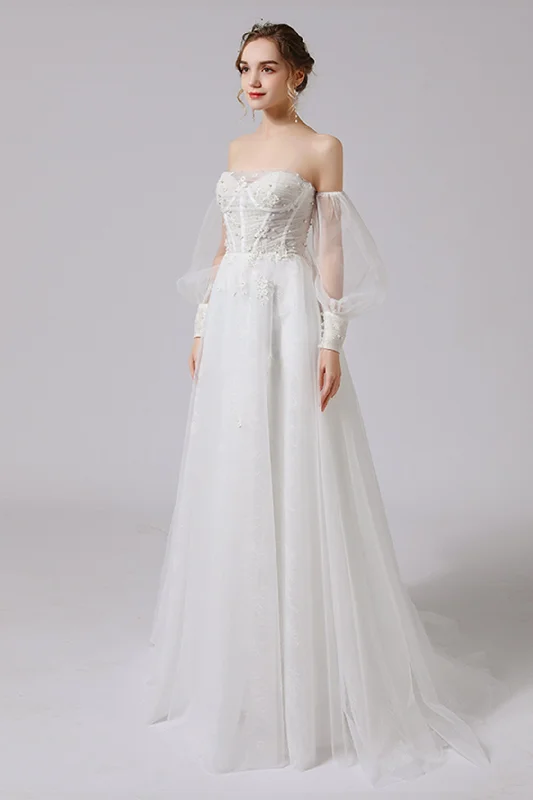 A-Line Floor Length Lace Tulle Wedding Dress CW2712