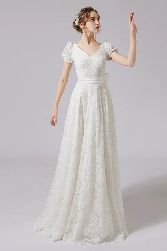 A-Line Floor Length Lace Tulle Wedding Dress CW2713