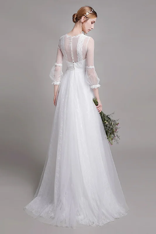 A-Line Floor Length Lace Tulle Wedding Dress CW2751