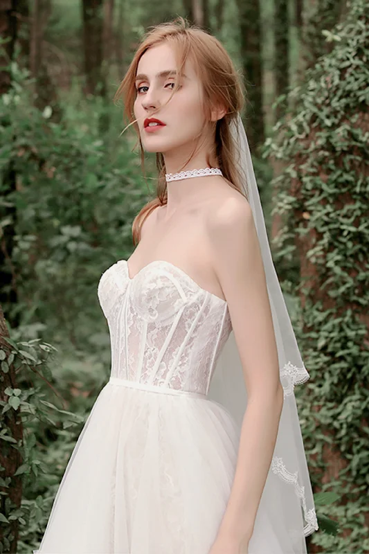 A-Line High-Low Lace Tulle Wedding Dress CW2732