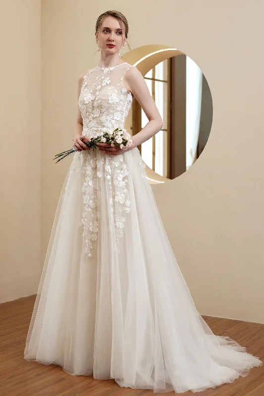 A-Line Sweep-Brush Train Chiffon Wedding Dress CW2982