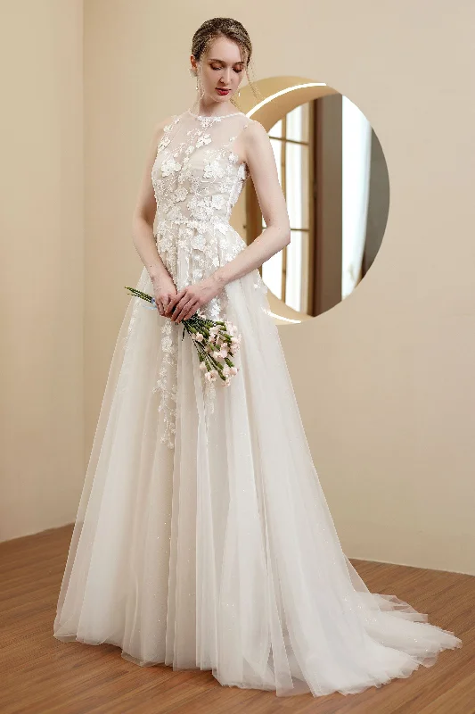 A-Line Sweep-Brush Train Chiffon Wedding Dress CW2982