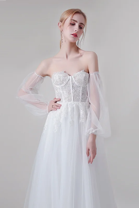 A-Line Sweep-Brush Train Lace Tulle Wedding Dress CW2743