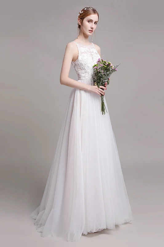 A-Line Sweep-Brush Train Lace Wedding Dress CW2765