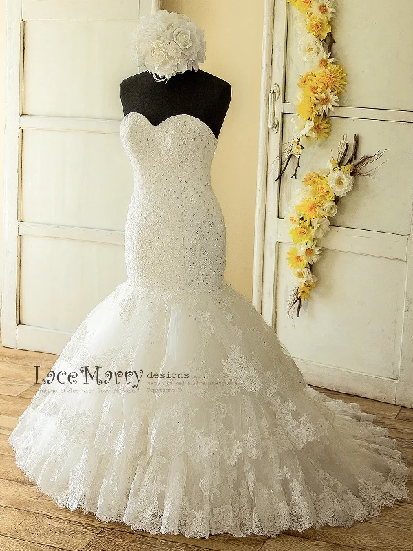 Amazing Lace Wedding Dress with Beading in Mermaid Style