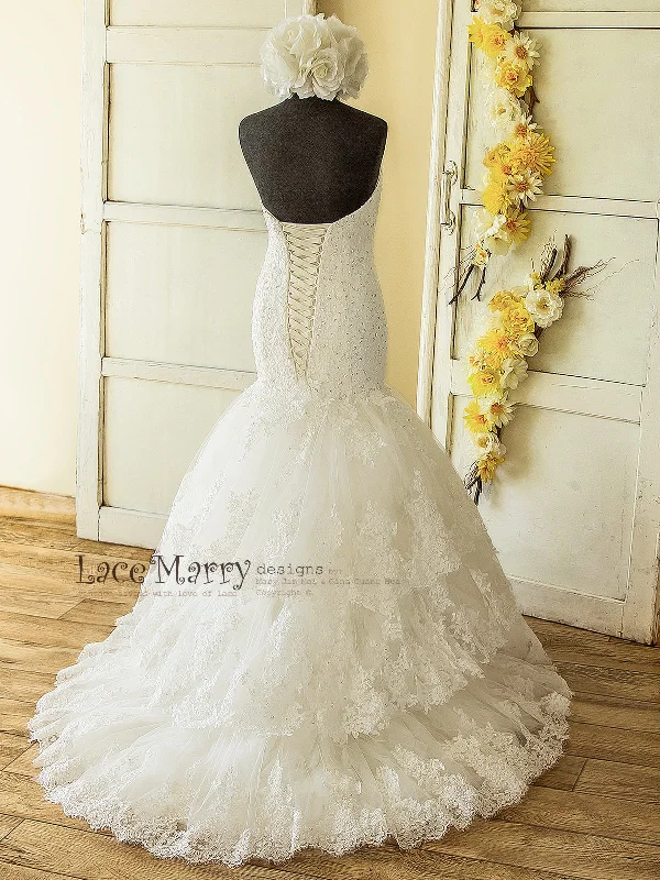 Amazing Lace Wedding Dress with Beading in Mermaid Style