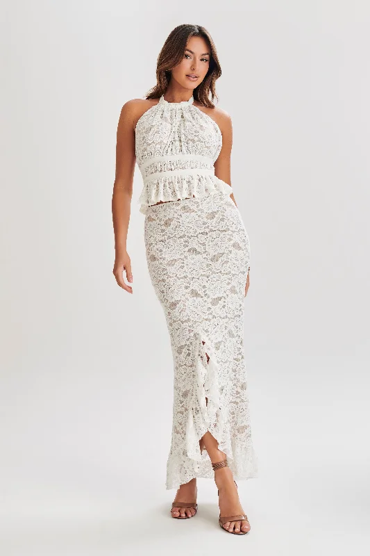 Artemis Lace Plisse Maxi Skirt - Ivory