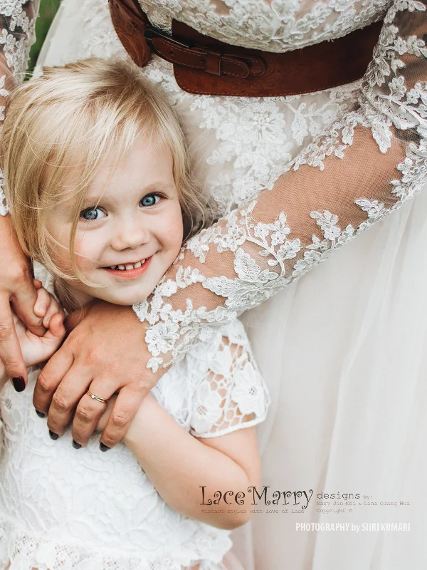 Beautiful Boho Style Wedding Dress with Long Lace Sleeves