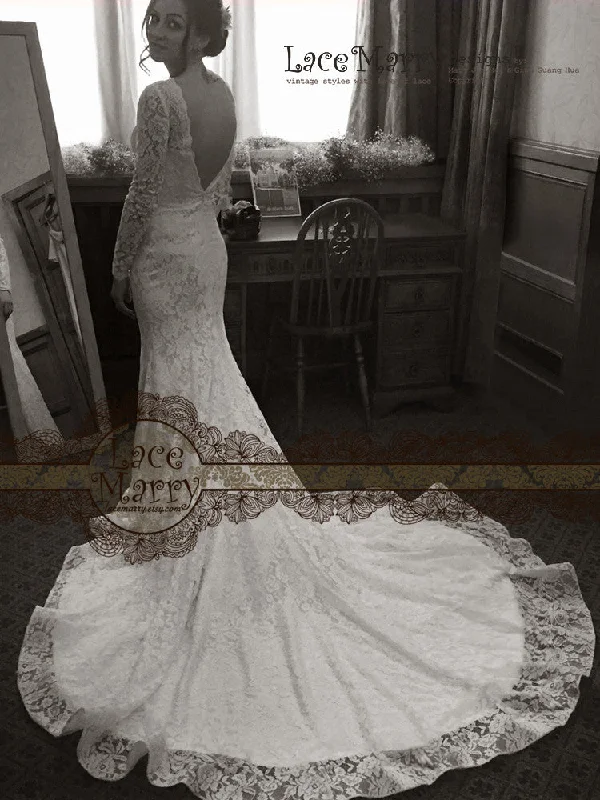 Bohemian Lace Wedding Dress With Long Sleeves