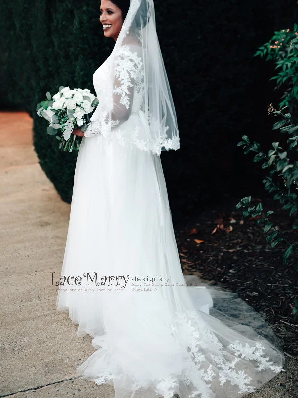 Bohemian Lace Wedding Dress in Flowing A-Line Shape