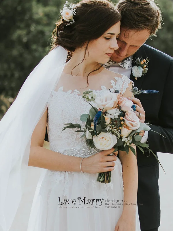 Boho Summer Wedding Dress with Airy Tulle Skirt