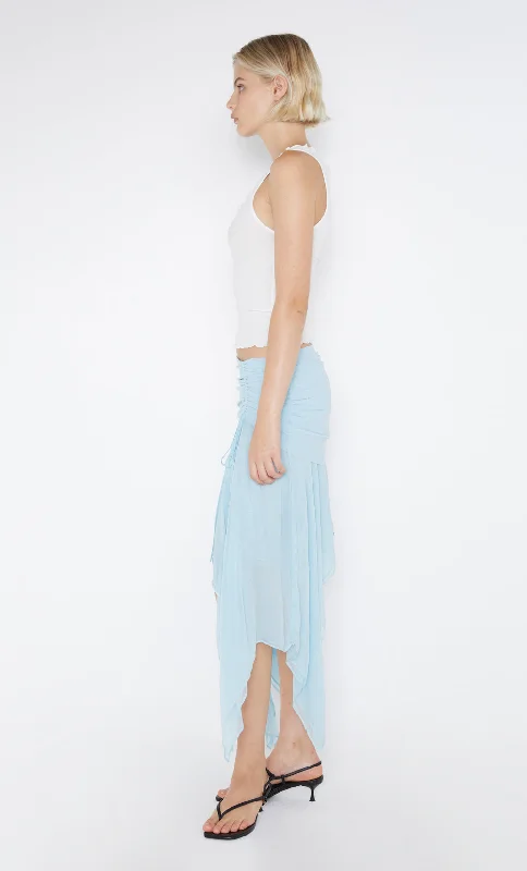 ELZETTE ASYM MIDI SKIRT - DOLPHIN BLUE