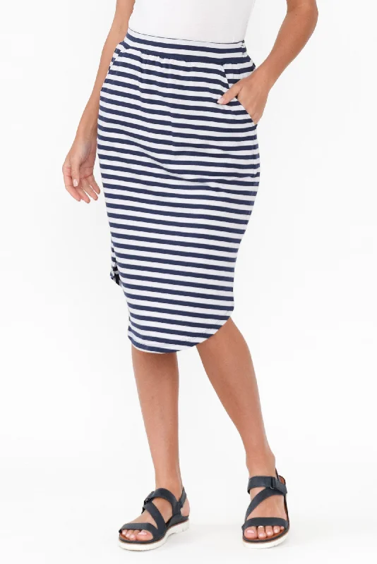 Evie Navy Stripe Cotton Blend Skirt