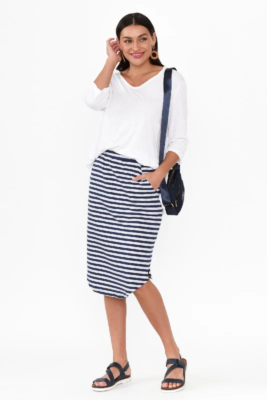 Evie Navy Stripe Cotton Blend Skirt