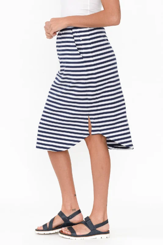 Evie Navy Stripe Cotton Blend Skirt