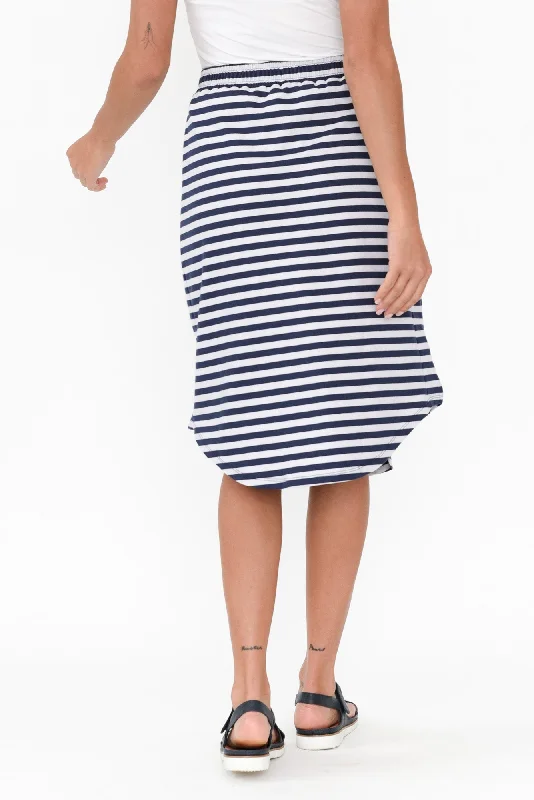 Evie Navy Stripe Cotton Blend Skirt