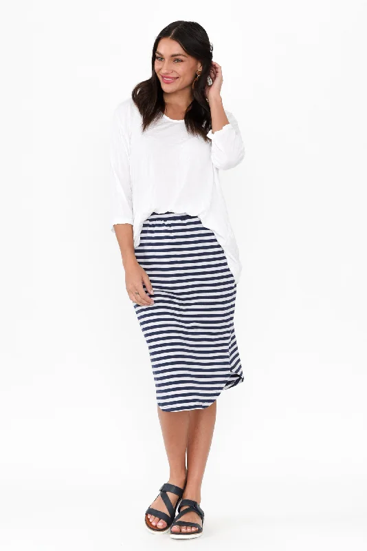 Evie Navy Stripe Cotton Blend Skirt