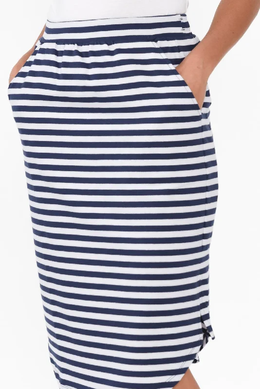 Evie Navy Stripe Cotton Blend Skirt