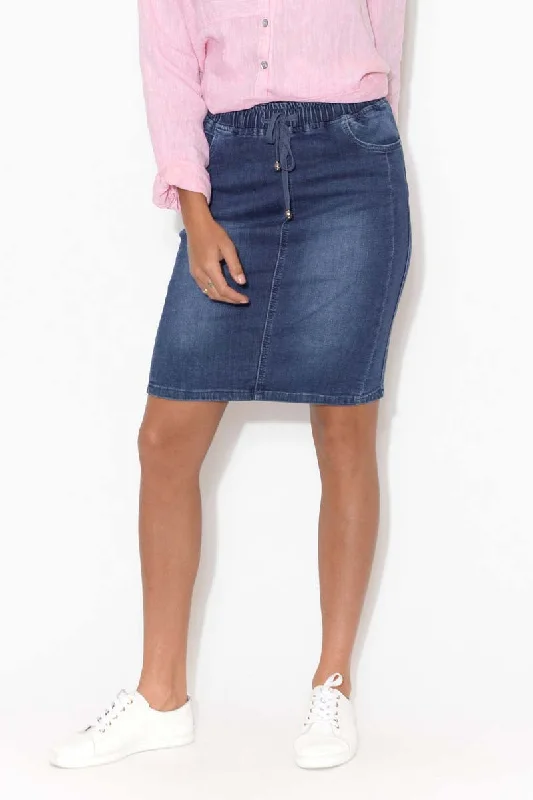 Lacy Blue Denim Stretch Skirt