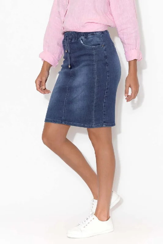 Lacy Blue Denim Stretch Skirt