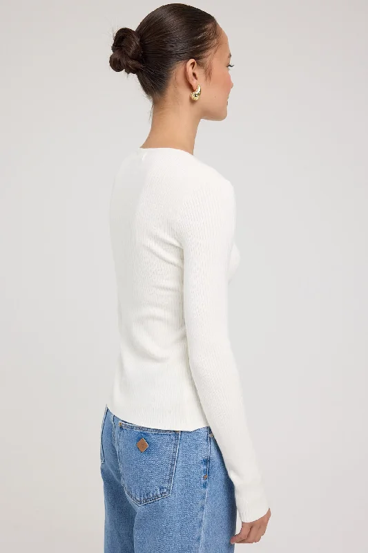 Luck & Trouble Bianca Long Sleeve Knit Top White