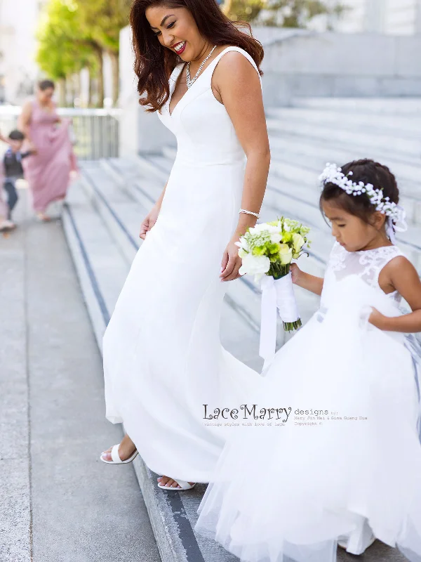 Minimalistic Simple Wedding Dress from Chiffon and Satin