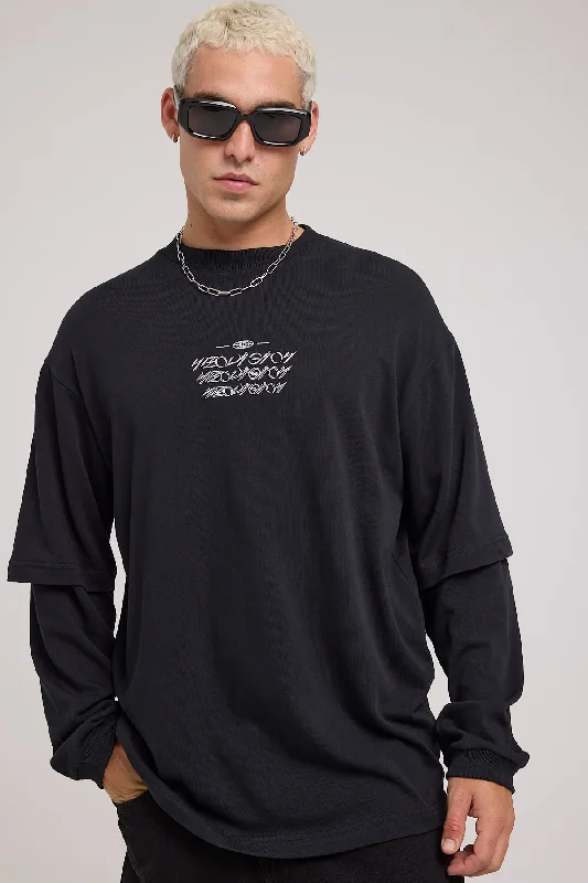 Neovision Machine Oversize Layered Long Sleeve Tee Black