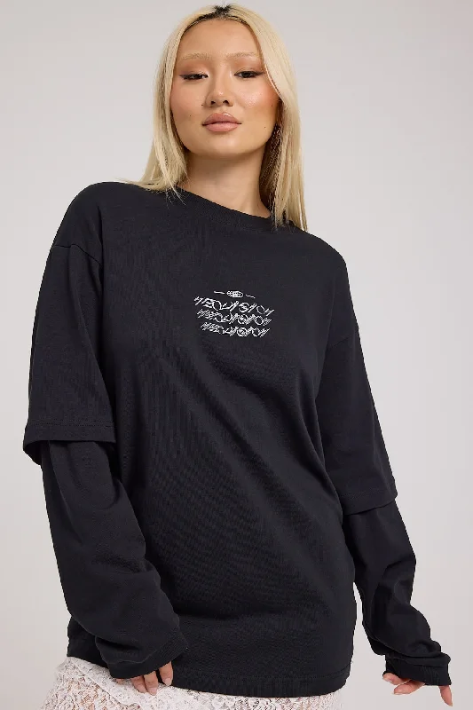 Neovision Machine Oversize Layered Long Sleeve Tee Black