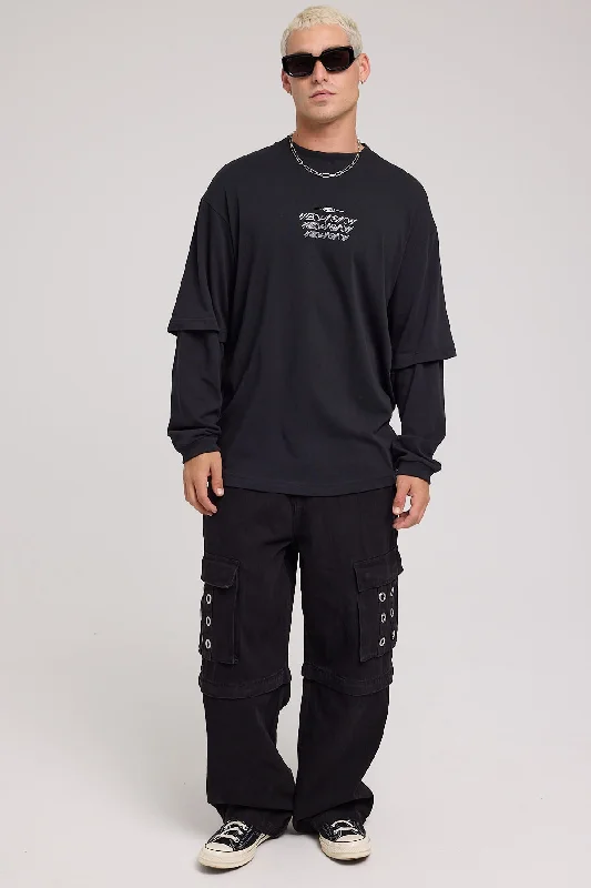 Neovision Machine Oversize Layered Long Sleeve Tee Black