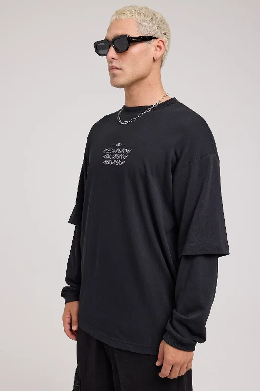 Neovision Machine Oversize Layered Long Sleeve Tee Black