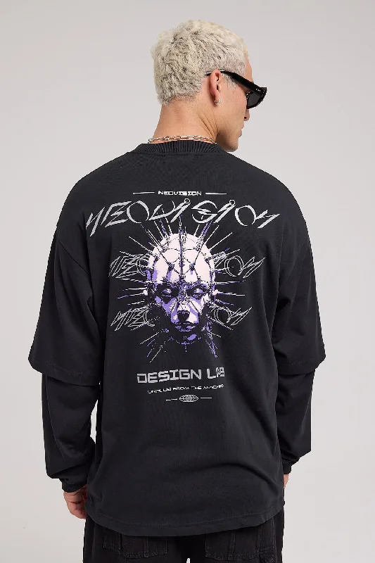 Neovision Machine Oversize Layered Long Sleeve Tee Black